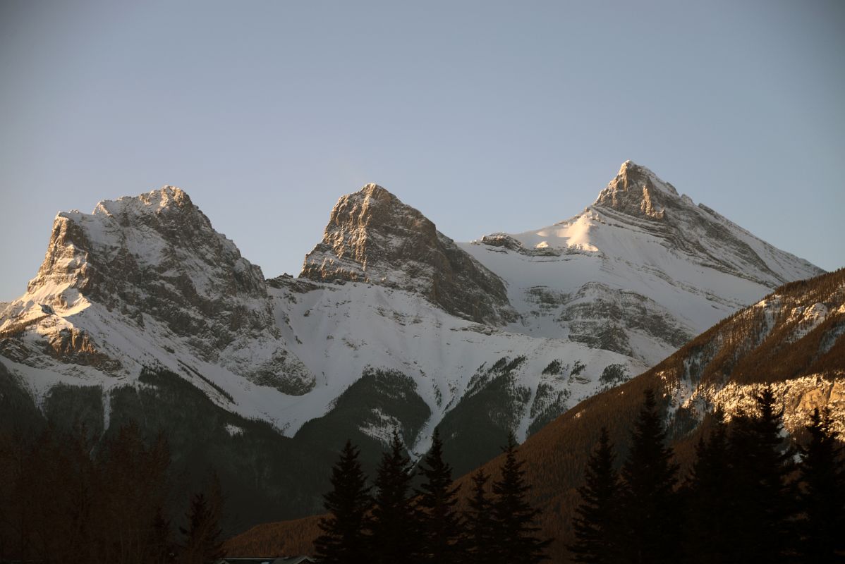 06B The Three Sisters - Charity Peak, Hope Peak and Faith Peak From Canmore In Winter Just After Sunrise